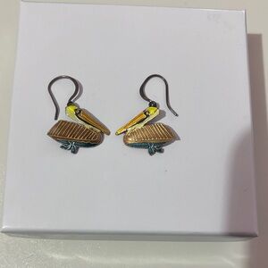 Pelican Shaped Earrings with Yellow and Gold Accents over Sterling Silver